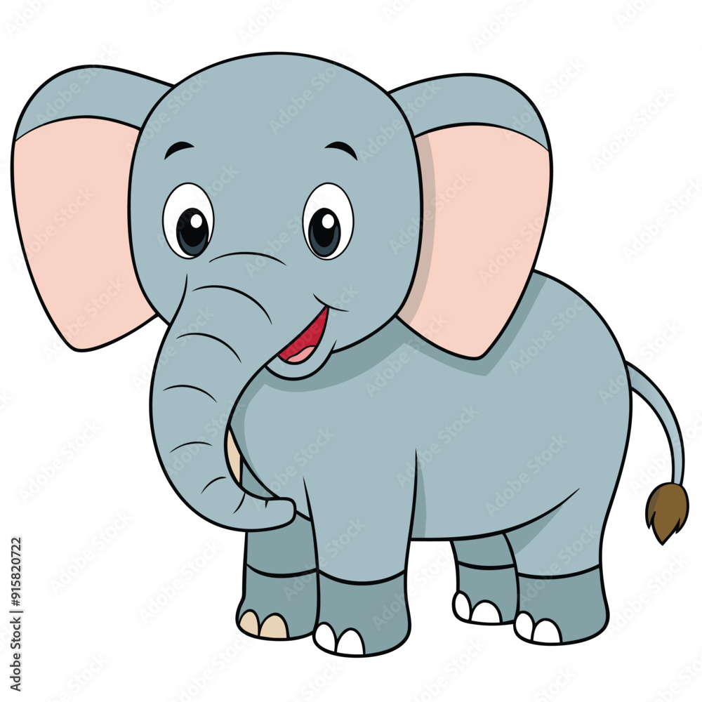2D African Elephant cartoon character vector icon illustration on white background