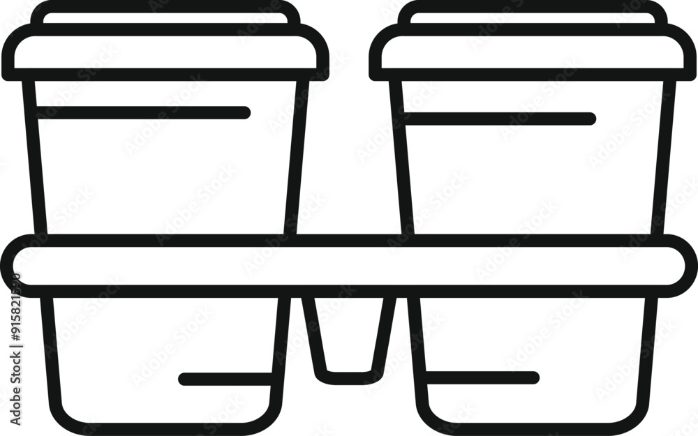 Two paper coffee cups standing in a holder for takeaway hot drinks, perfect for representing a quick coffee break Two paper coffee cups standing in a holder for takeaway hot drinks, perfect for representing a quick coffee break