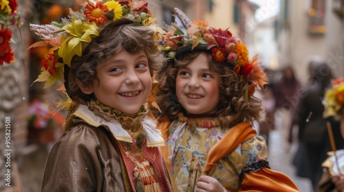 Children in traditional costumes during Italian festival