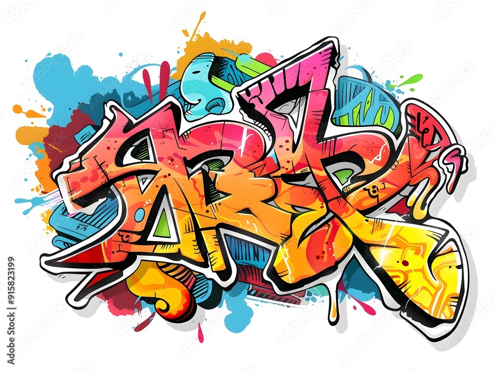 Vibrant Graffiti Inspired Streetwear Sticker Design for Trendy Apparel and Branding Vibrant Graffiti Inspired Streetwear Sticker Design for Trendy Apparel and Branding