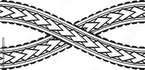 Polynesian tattoo design tribal border. Tribal design ethnic ornament maori band. Samoan Tattoo ribbon sleeve bracelet. Fabric seamless isolated hawaiian armband pattern on white background.