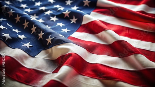 Close-up View of the American Flag - Red, White, and Blue Stripes and Stars - Patriotic Symbolism - National Pride - Independence Day - Memorial Day - Veterans Day - Flag Day