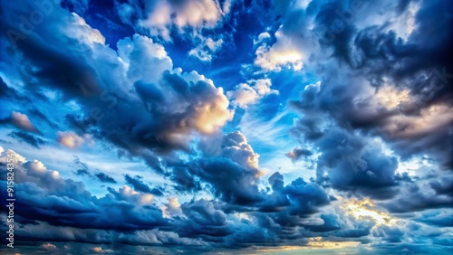 Dramatic Blue Sky with White Clouds - A captivating composition showcasing a vibrant blue sky interspersed with fluffy white clouds, creating a sense of wonder and awe.  photo