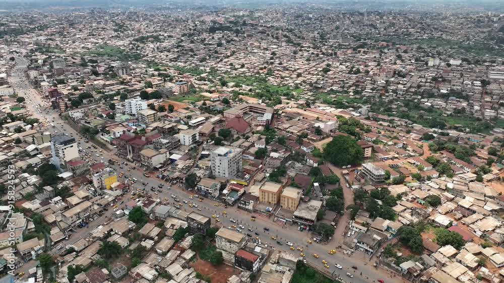 Aerial video of an urban scene of the streets of Yaounde in Estos Cameroon Aerial video of an urban scene of the streets of Yaounde in Estos Cameroon