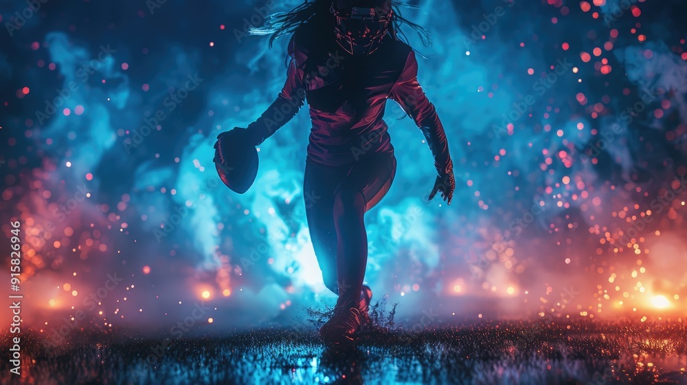 Dynamic football player in action with vibrant colors Dynamic football player in action with vibrant colors