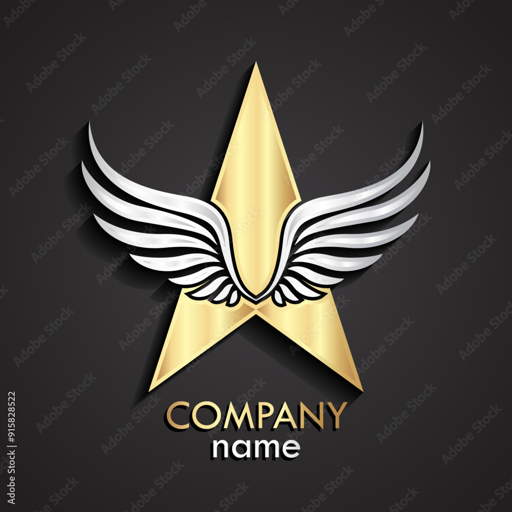 3d gold silver winged star logo 3d gold silver winged star logo