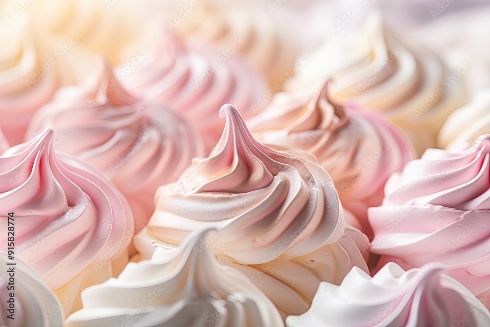 White Pink Meringue Cookies Closeup, Traditional Whisk Merengues, Baked Whisking Cream or Beze White Pink Meringue Cookies Closeup, Traditional Whisk Merengues, Baked Whisking Cream or Beze
