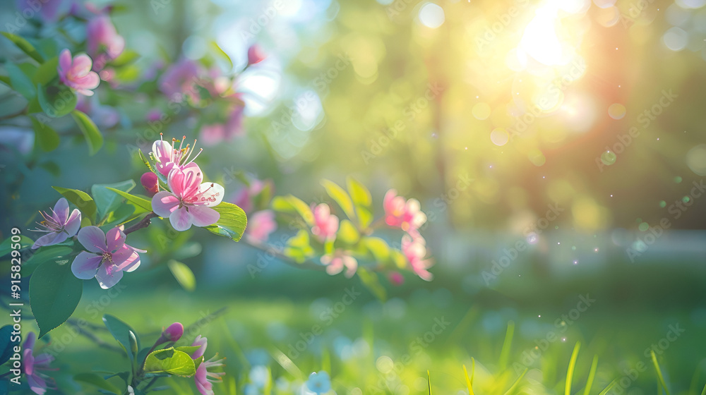 On a sunny day, the blue sky and blossoming glade chamomile trees create a beautiful blurred background of nature in spring On a sunny day, the blue sky and blossoming glade chamomile trees create a beautiful blurred background of nature in spring