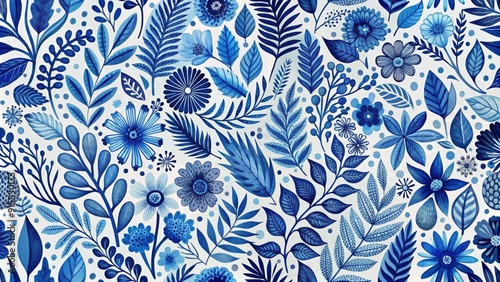 Watercolor Blue Floral Pattern Seamless Design with Delicate Flowers and Leaves - Blue Floral Wallpaper, Digital Art, Abstract Pattern, Watercolor Painting, Seamless Texture, Summer Pattern, Floral De