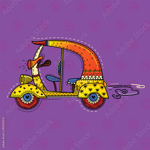 illustration of desi (indian) art style auto rickshaw.
