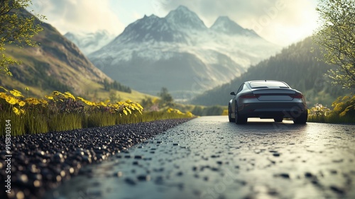 car road landscape mountain photo