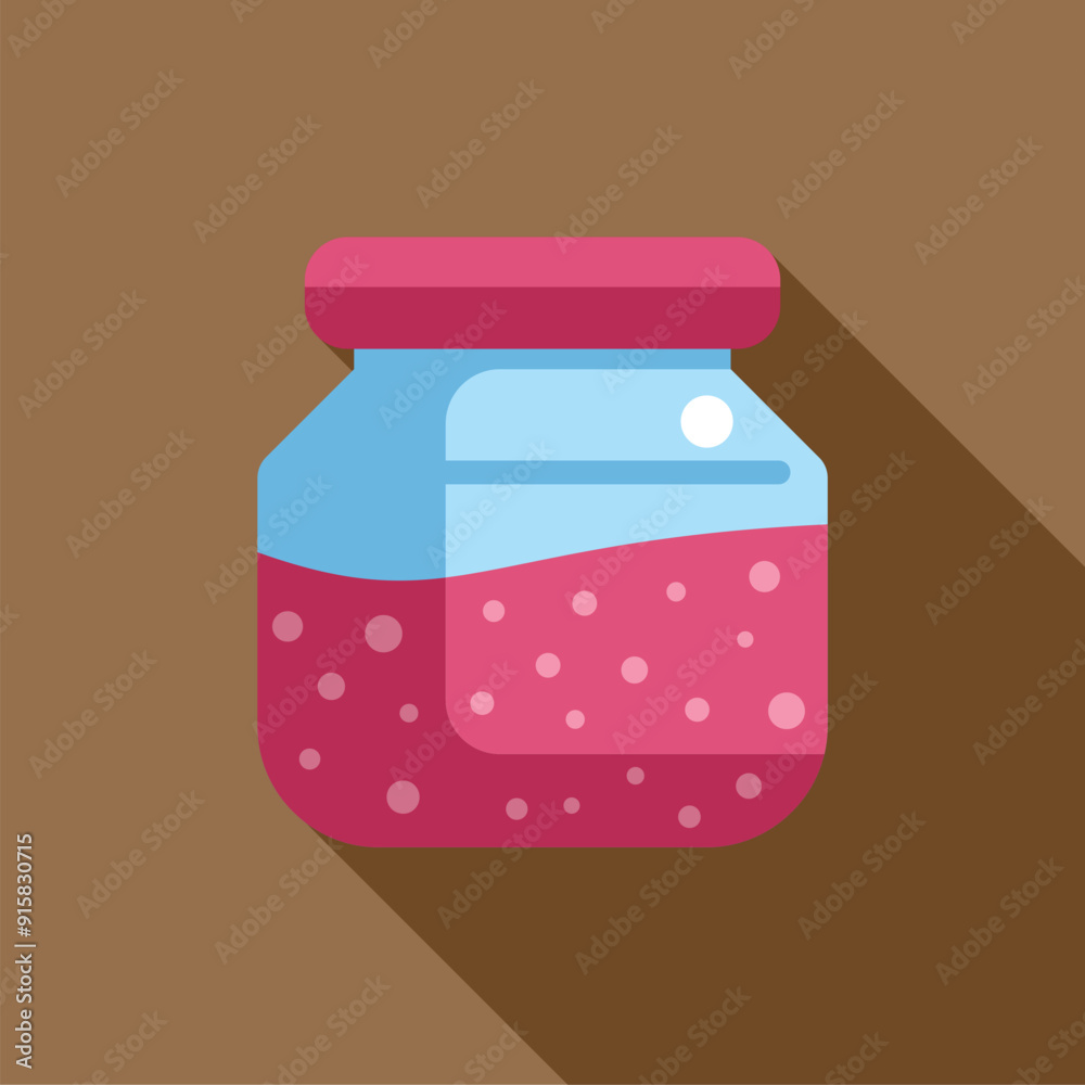 Glass jar filled with sweet jam and bubbles, long shadow design, flat style illustration Glass jar filled with sweet jam and bubbles, long shadow design, flat style illustration