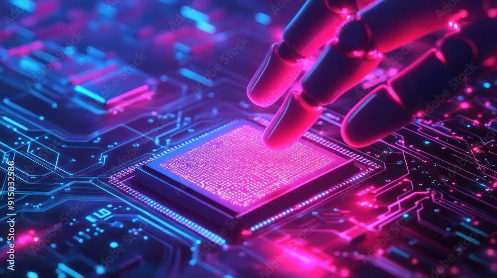 Fototapeta premium Artificial Intelligence Interacting with a Microchip