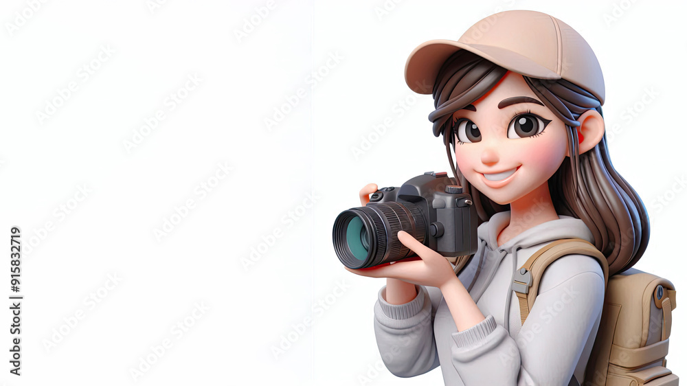 3D anime Character Photographer for world photography day theme background 3D anime Character Photographer for world photography day theme background