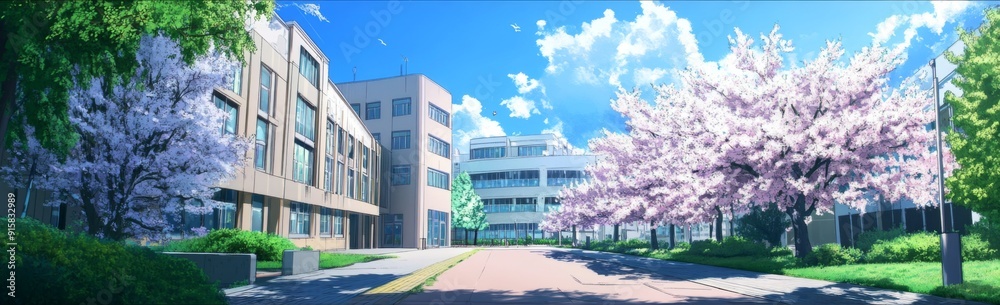 Fototapeta premium Comic Campus Chronicles: An Animated Academy of Humor and Whimsy - Abstract Concept Art for Game and Storybook Illustrations.