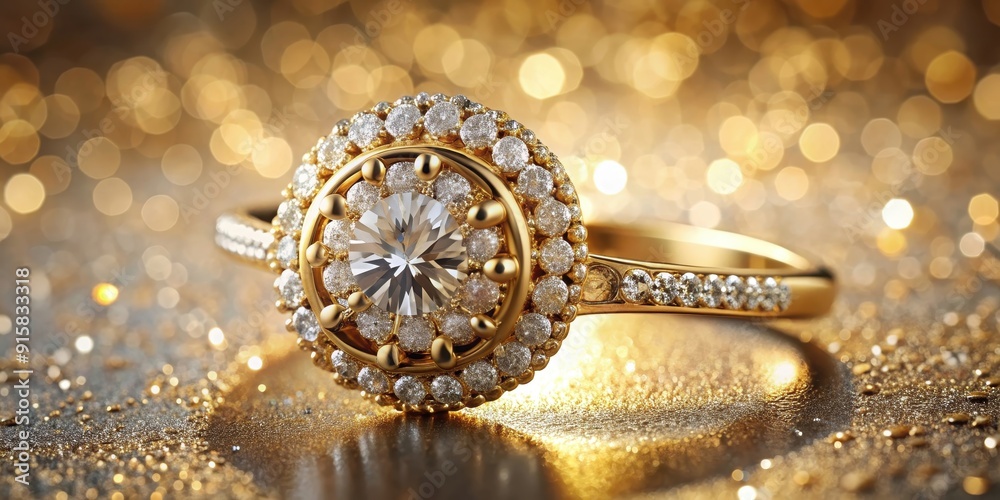 Exquisite golden ring adorned with sparkling diamonds, jewelry, luxury, elegance, glamour, fashion, accessory, precious