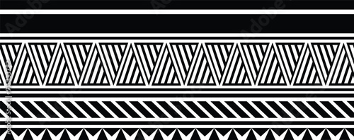 Polynesian tattoo design tribal border. Tribal design ethnic ornament maori band. Samoan Tattoo ribbon sleeve bracelet. Fabric seamless isolated hawaiian armband pattern on white background.