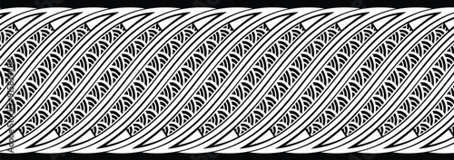 Polynesian tattoo design tribal border. Tribal design ethnic ornament maori band. Samoan Tattoo ribbon sleeve bracelet. Fabric seamless isolated hawaiian armband pattern on white background.