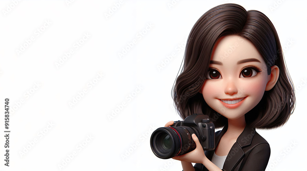 3D anime Character Photographer for world photography day theme background 3D anime Character Photographer for world photography day theme background