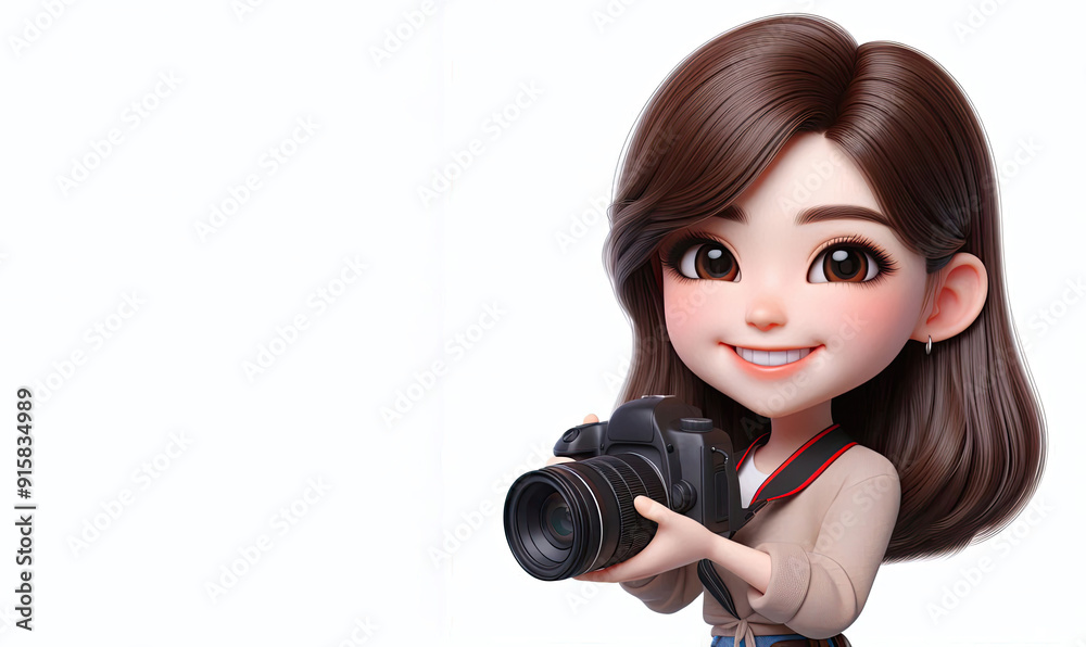 3D anime Character Photographer for world photography day theme background 3D anime Character Photographer for world photography day theme background