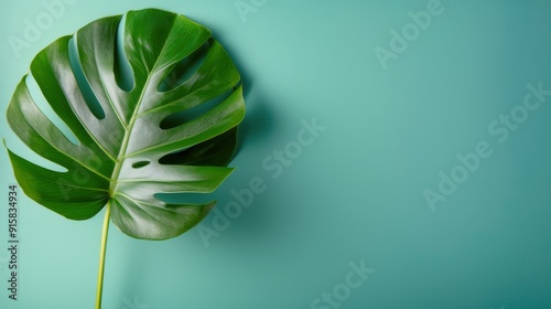 Potted Plant With Green Leaves Against a Teal Wall Background