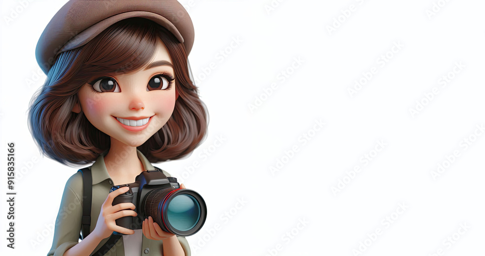 3D anime Character Photographer for world photography day theme background 3D anime Character Photographer for world photography day theme background