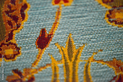 Textural Elegance: Turquoise Ottoman Sofa Detail photo