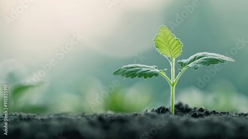 Small Green Plant Emerging From Soil at Sunrise in a Fresh Garden Setting