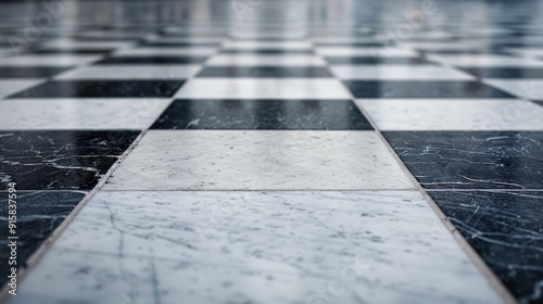 Black And White Checkerboard Floor Pattern In A Historic Building Corridor