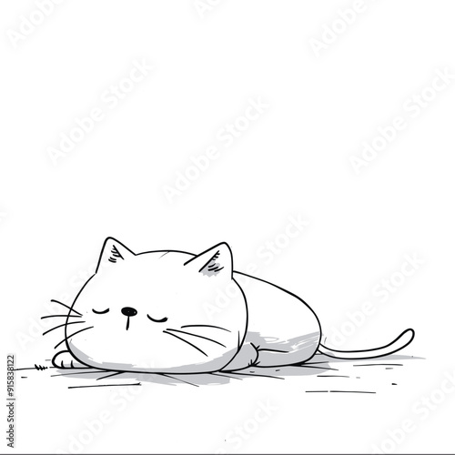 Simple drawing of a sleeping cat, cute and peaceful illustration.
