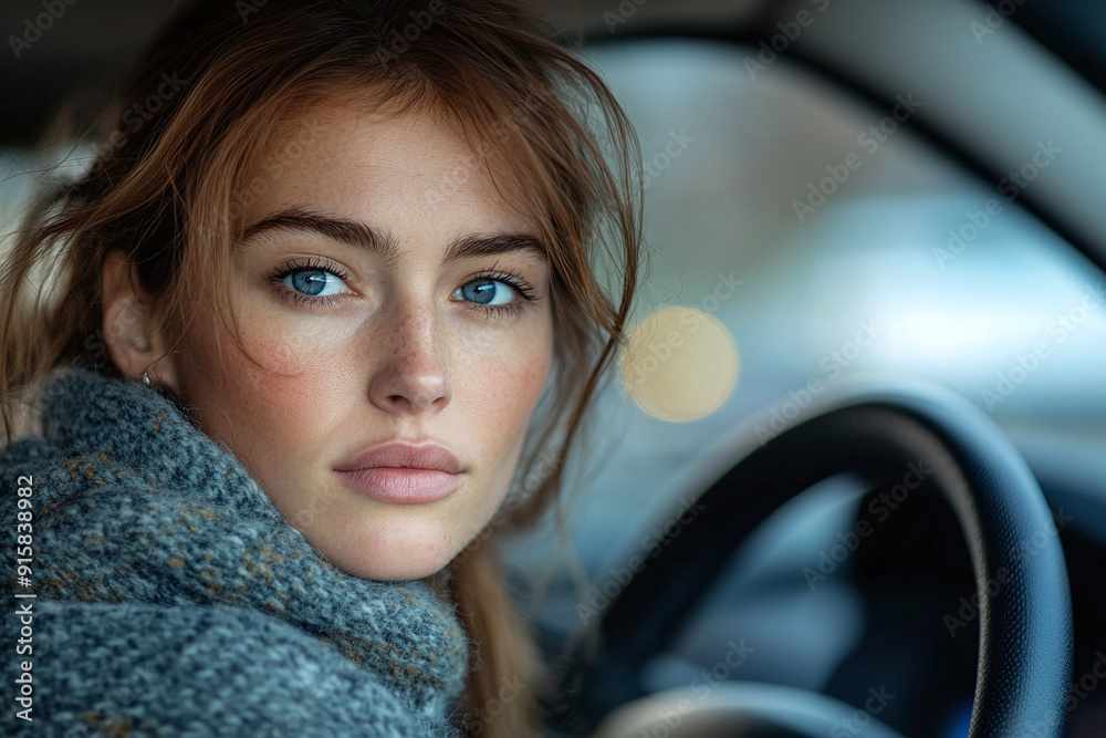 A woman sitting in a car, staring at the steering wheel, battling inner conflict before making a decision. A woman sitting in a car, staring at the steering wheel, battling inner conflict before making a decision.