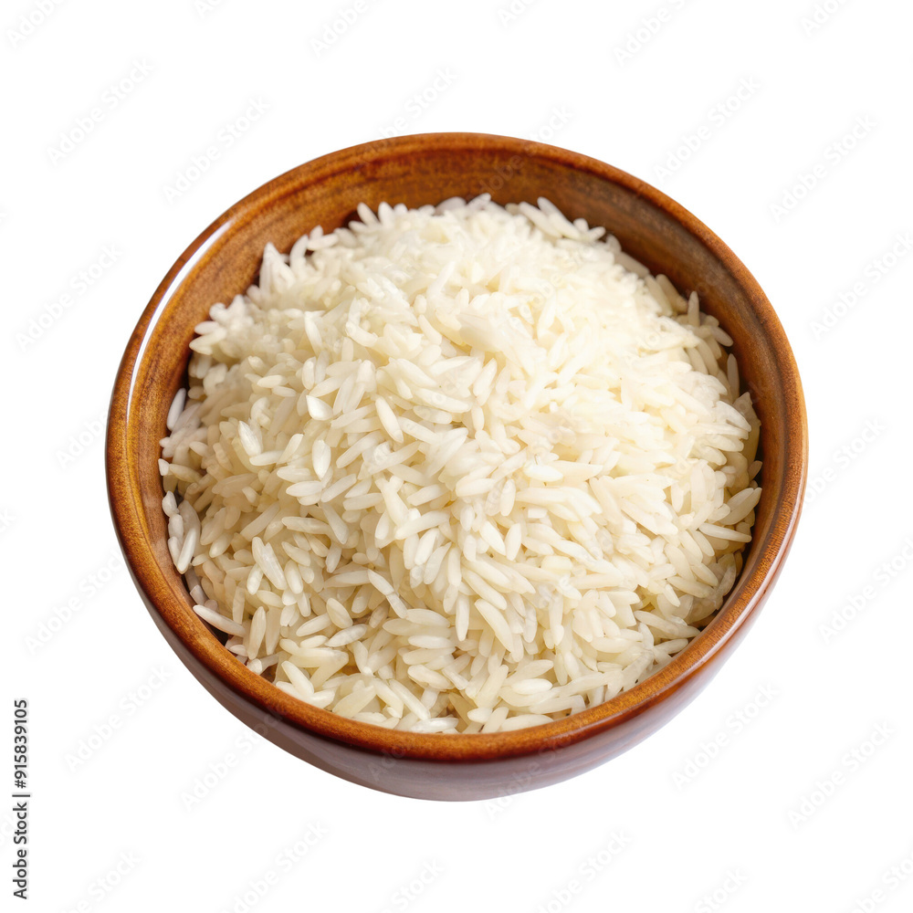 A wooden bowl filled with white rice, perfect for food photography and culinary presentations. A wooden bowl filled with white rice, perfect for food photography and culinary presentations.