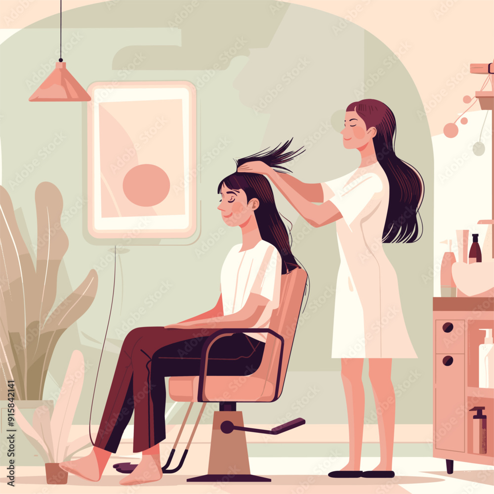 Adobe Illustrator ArtworkWoman enjoying a calm and relaxed hair salon experience, warm and inviting illustration.
Adobe Illustrator ArtworkWoman enjoying a calm and relaxed hair salon experience, warm and inviting illustration.