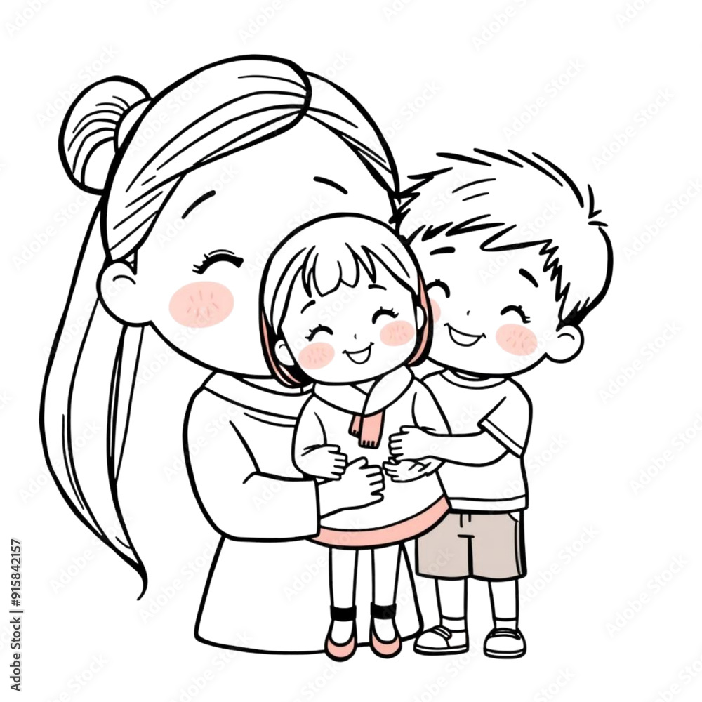 parent and child coloring page on an Isolated transparent background. generated with AI parent and child coloring page on an Isolated transparent background. generated with AI