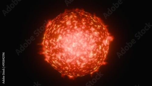 Sun with solar flares. Star with coronal mass ejections. Bright star emits energy, gases, radiation and flaming corona. 3d render illustration photo