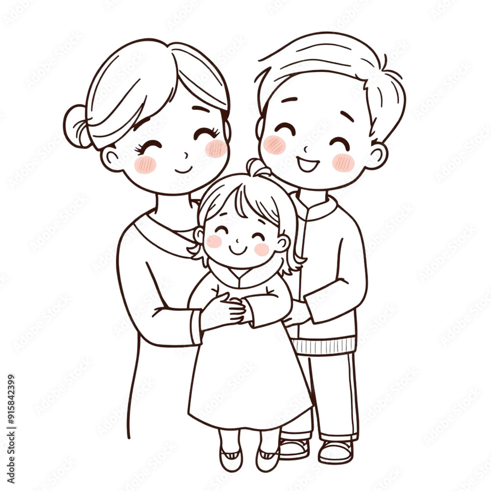 parent and child coloring page on an Isolated transparent background. generated with AI parent and child coloring page on an Isolated transparent background. generated with AI