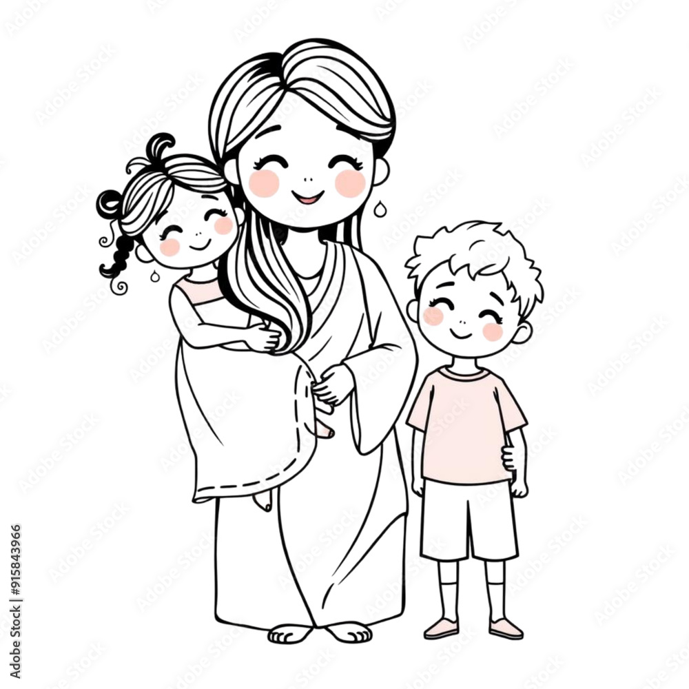 parent and child coloring page on an Isolated transparent background. generated with AI parent and child coloring page on an Isolated transparent background. generated with AI