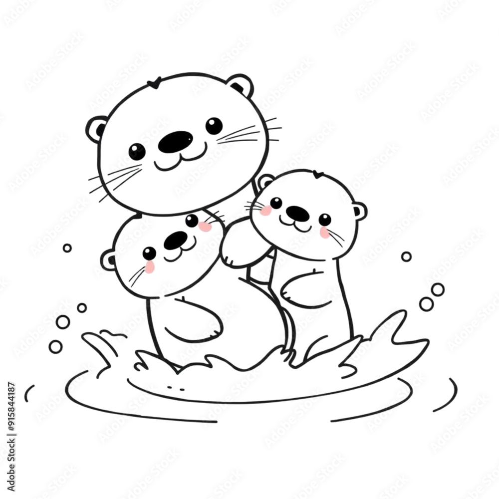 Cute kawaii otter and baby on an Isolated transparent background. generated with AI Cute kawaii otter and baby on an Isolated transparent background. generated with AI