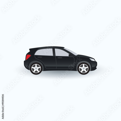 Car silhouette Transport, Realistic vector black car hatchback in side view, isolated in transparent background, small car, sedan car, hatchback, illustration in seamless 