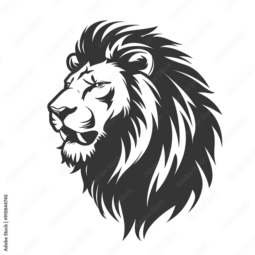 Profile of a Lion's Head with a Detailed Mane. Profile of a Lion's Head with a Detailed Mane.