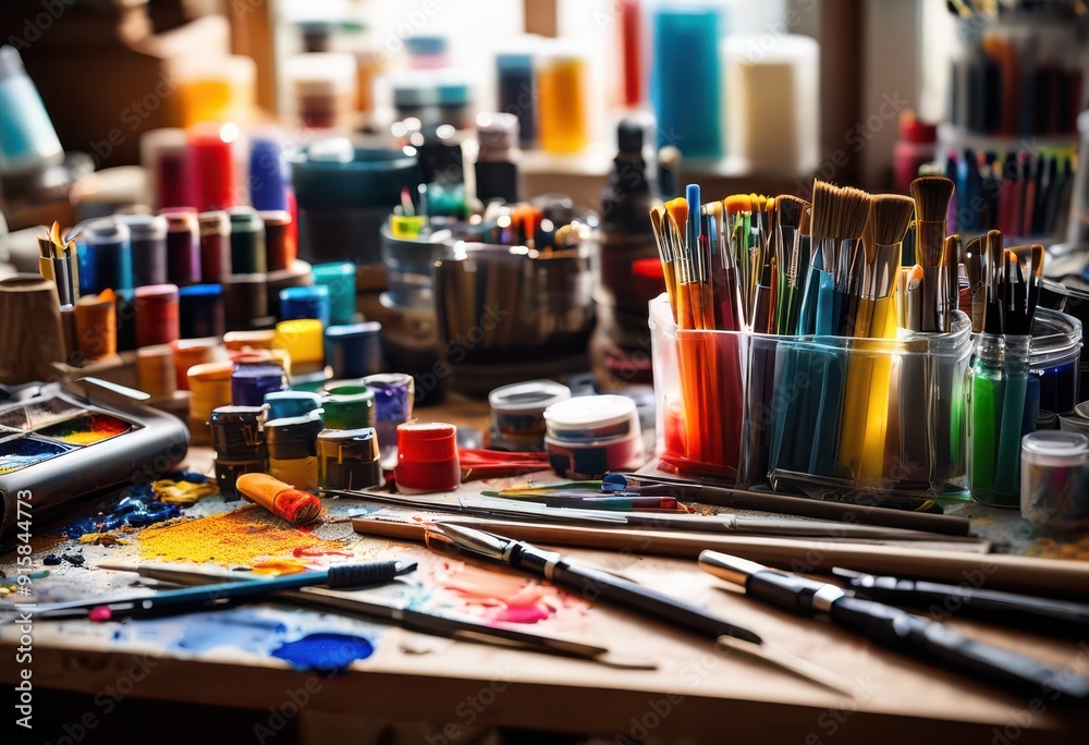 vibrant crafting tools displayed organized arrangement creative projects artistic expression, supplies, materials, colors, design, equipment, handmade, crafts