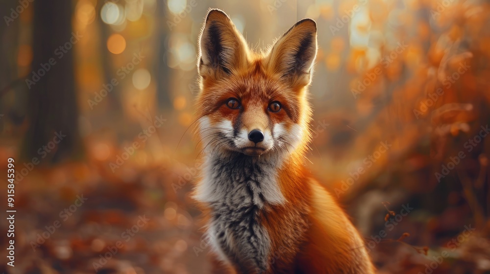 Cute young red fox in the forest Cute young red fox in the forest
