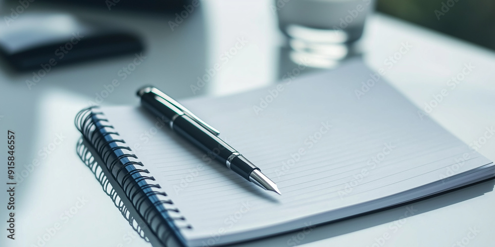 A detailed shot of a smart pen and digital notebook on a clean white background A detailed shot of a smart pen and digital notebook on a clean white background