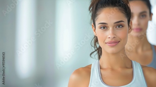 Young Woman With Clear Skin Posing Confidently Against Neutral Background