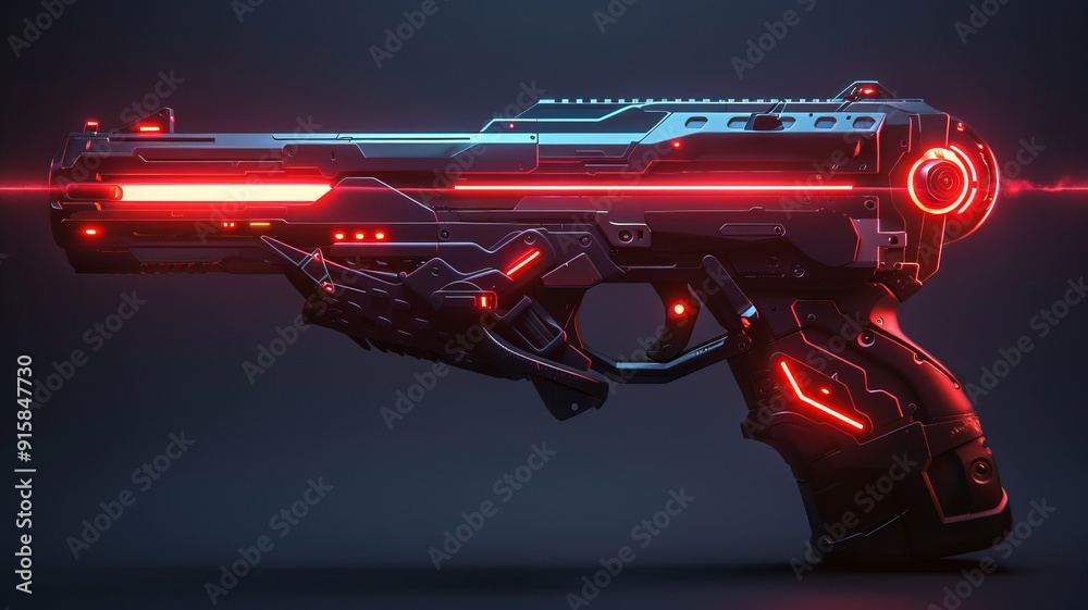 This is a Futuristic SciFi Handgun that features striking Red Accents for a unique look