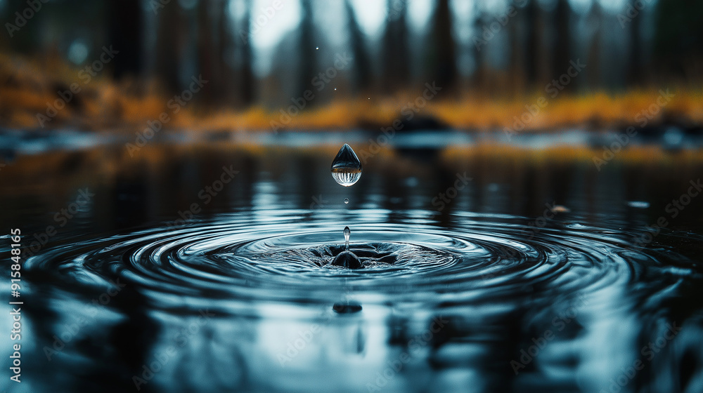 A single raindrop hitting a puddle, creating concentric circles that expand outward A single raindrop hitting a puddle, creating concentric circles that expand outward