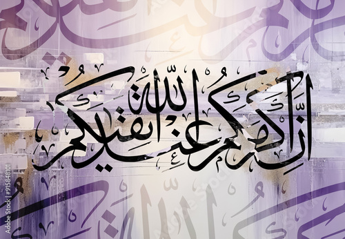 modern arabic calligraphy on abstract purple background for artistic design, Ideal for Canvas Poster Art and Home Decor