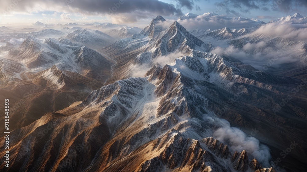 Beautiful mountains. Mountains with snow-capped peaks. Mountain view from a height. AI generated. Beautiful mountains. Mountains with snow-capped peaks. Mountain view from a height. AI generated.