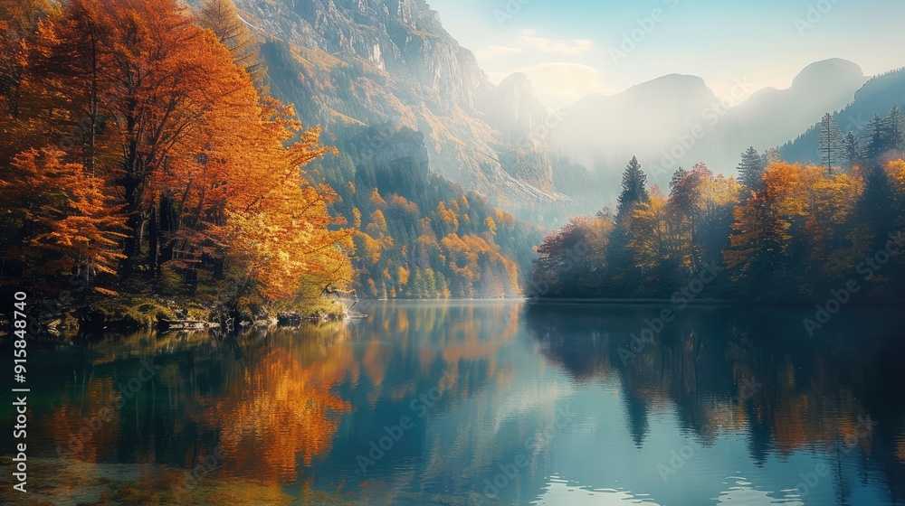 Naklejka premium Lake with trees along its banks