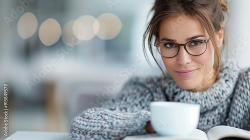 Woman Reading a Book in a Cozy Cafe on a Relaxing Afternoon